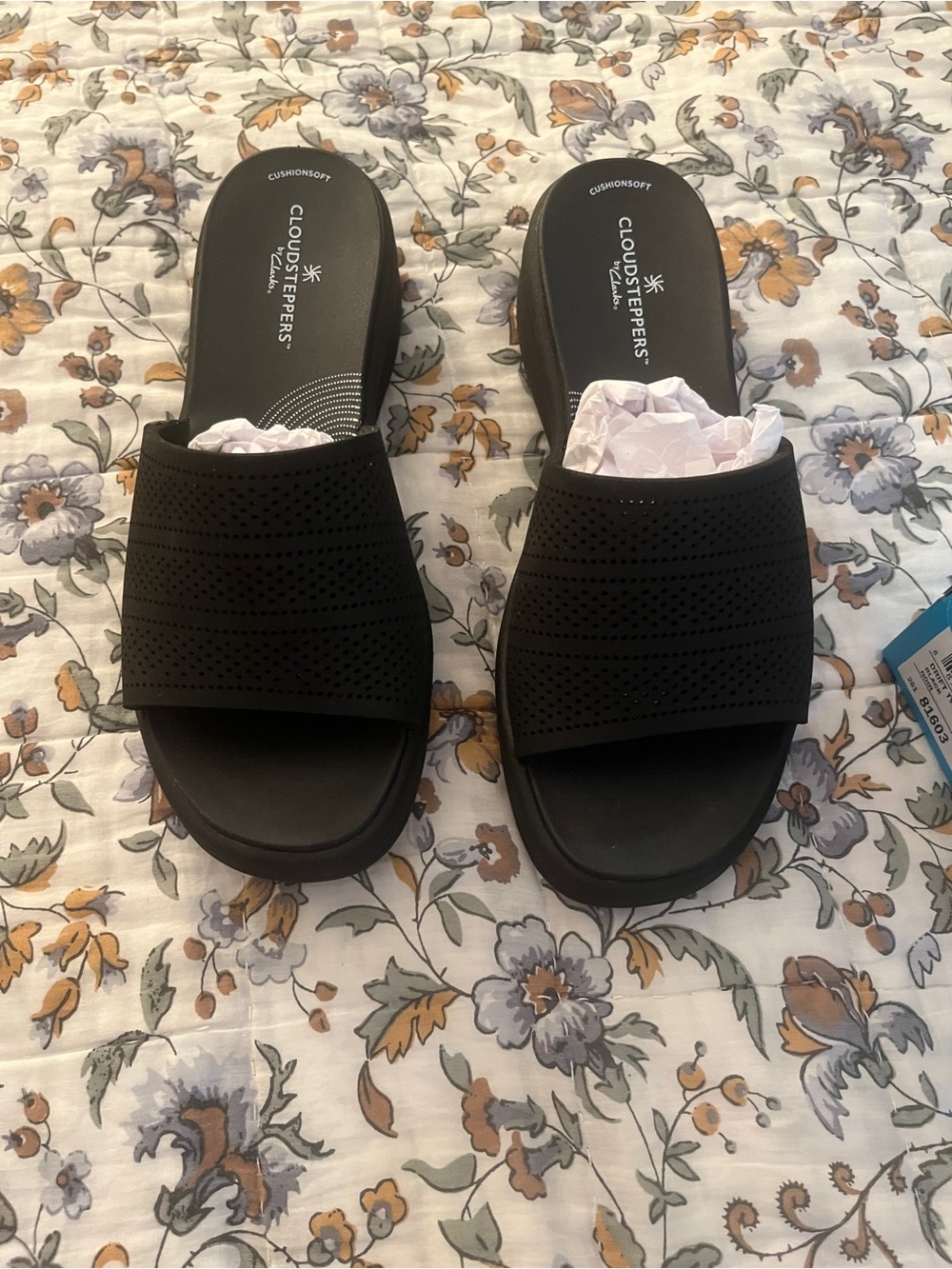 Cloudsteppers by Clarks Black Perforated Slide Sandals